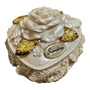 Santini Heart Shape Floral DesignTrinket Jewelry Box Cream/Gold